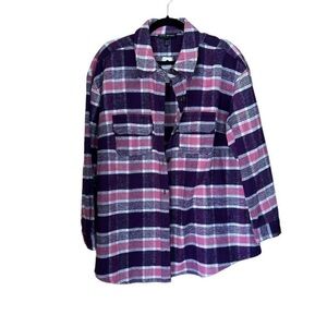Lane Bryant Women’s Button Front Plaid Shacket Long Sleeve Flannel Jacket